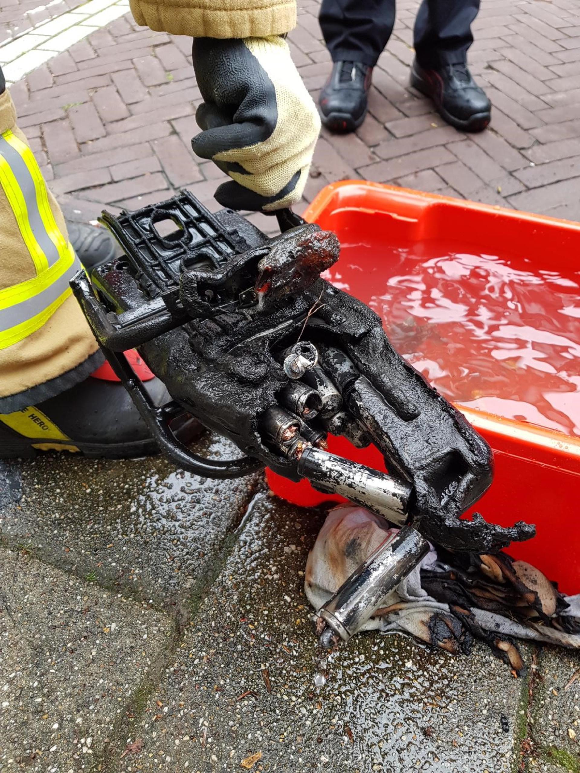 Accu van een fiets die brand heeft veroorzaakt