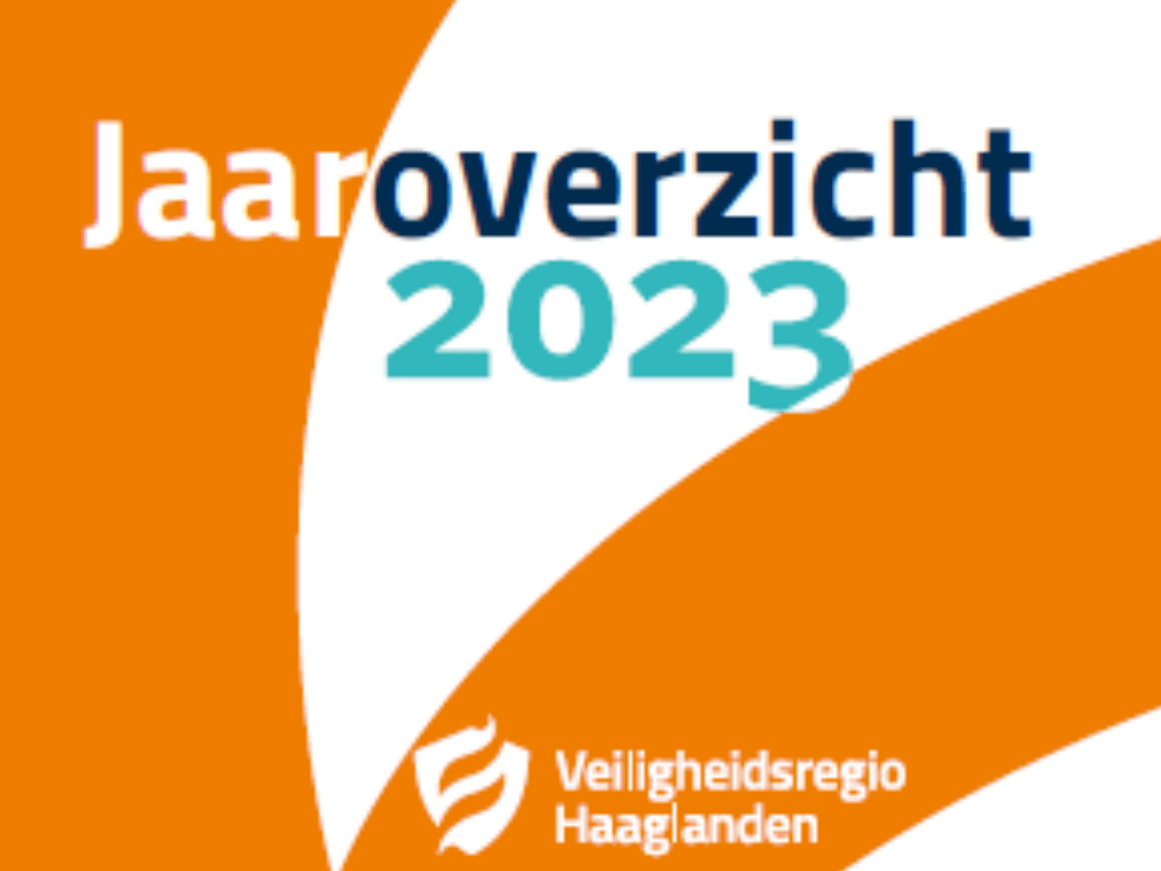 Een afbeelding met de tekst Jaaroverzicht 2023 en het logo van de veiligheidsregio Haaglanden